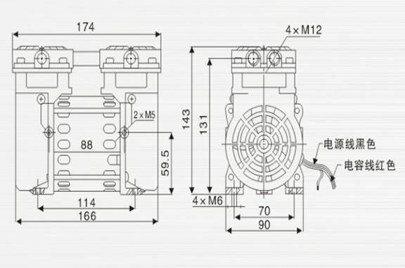 JP-40V包裝機吸嘴真空泵外觀尺寸圖